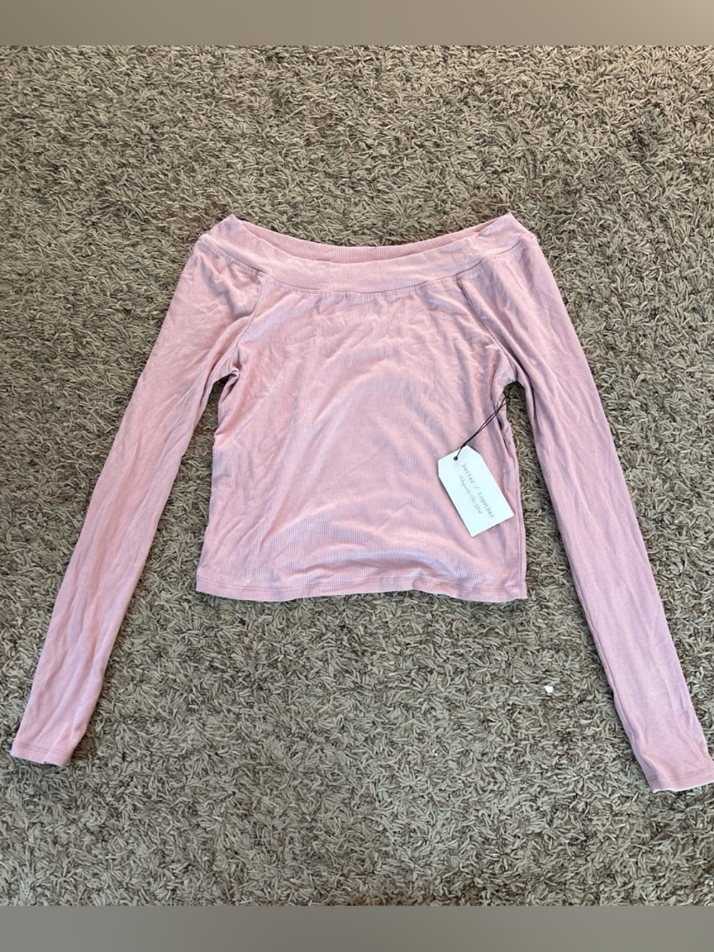 Off-the-Shoulder Long Sleeve Top in Light Pink